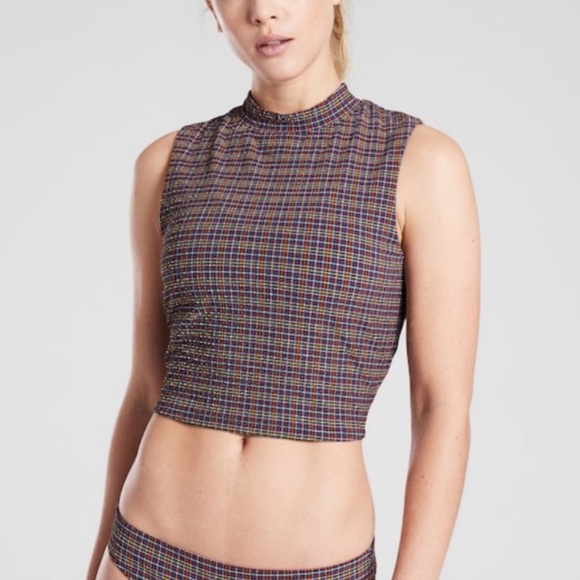 Athleta | Swim | Athleta Seersucker Crop Rash Guard High Neck Navy Swim ...